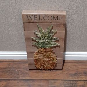 String Art Pineapple 18" Wood Plank Welcome Sign